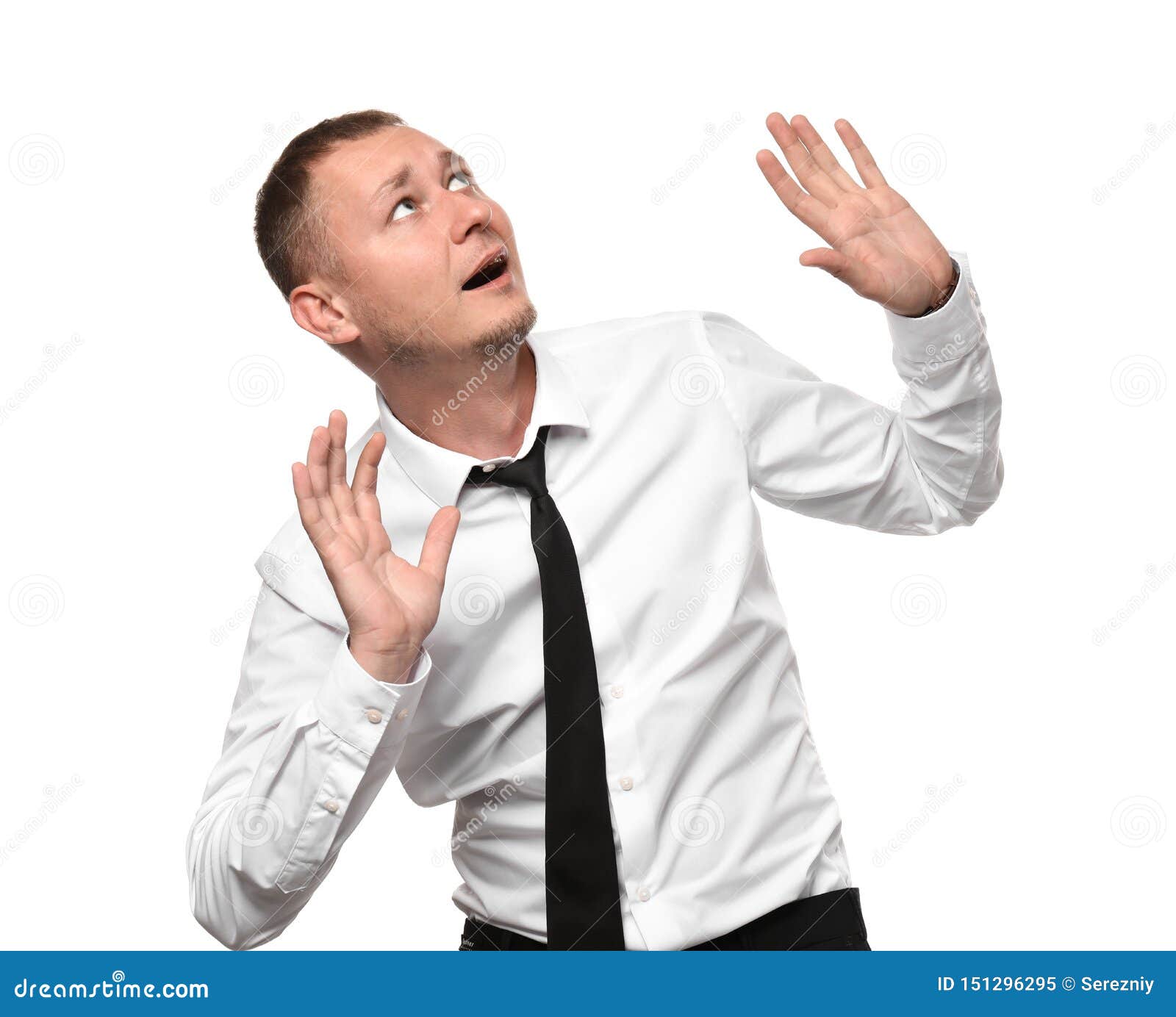 Businessman Having Panic Attack on White Background Stock Image Image