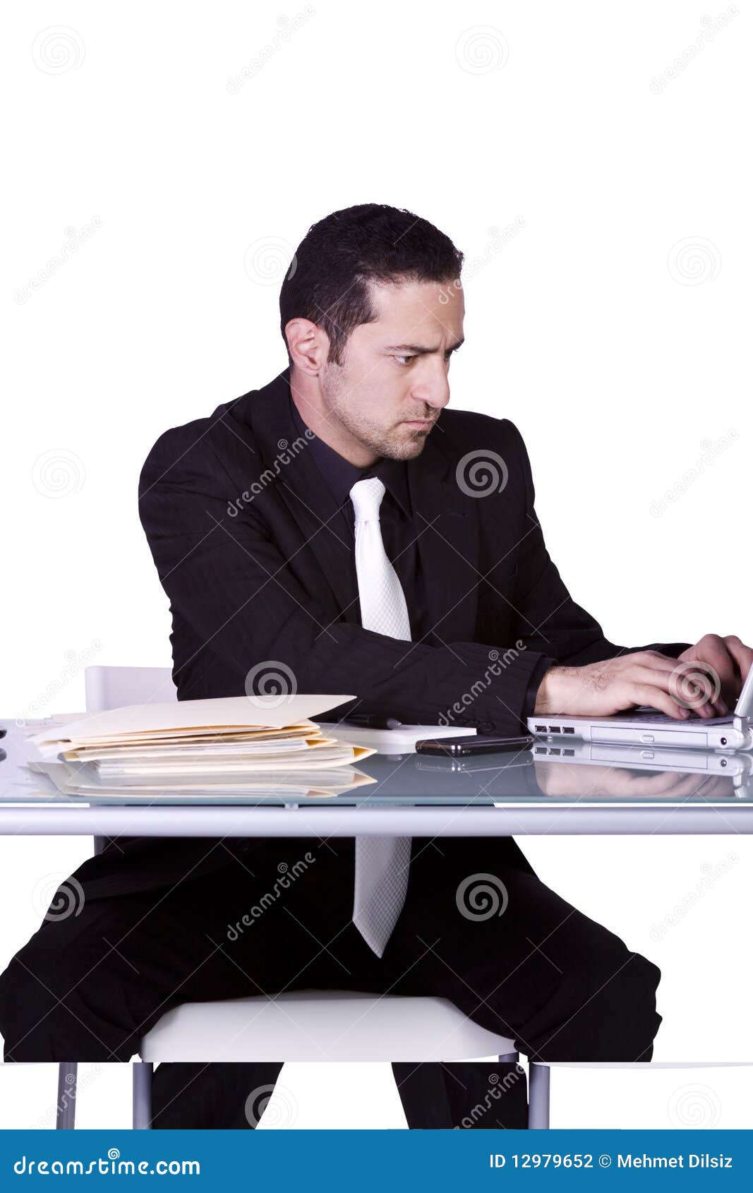 Businessman at His Desk Working Stock Photo Image of male, pose 12979652