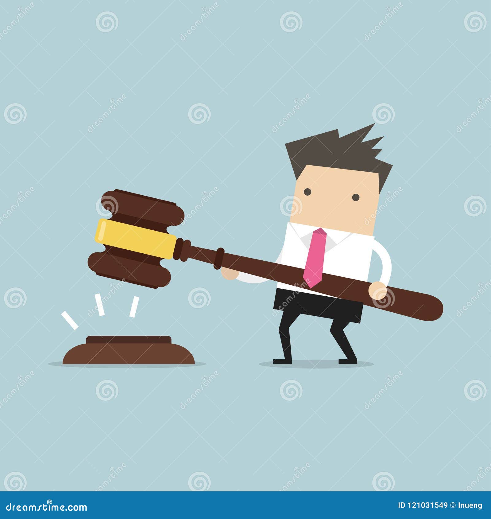 Businessman Hold a Big Gavel in Hands for Justice. Stock Vector