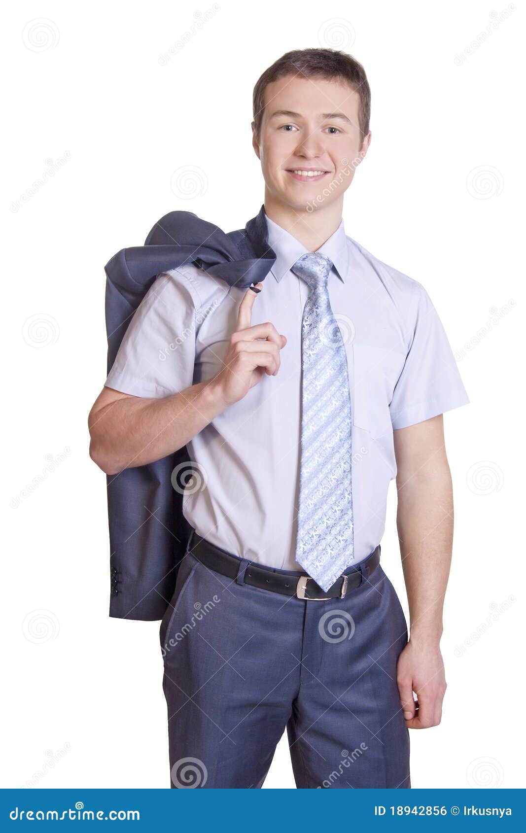 Businessman hold jacket stock photo. Image of cheerful 18942856