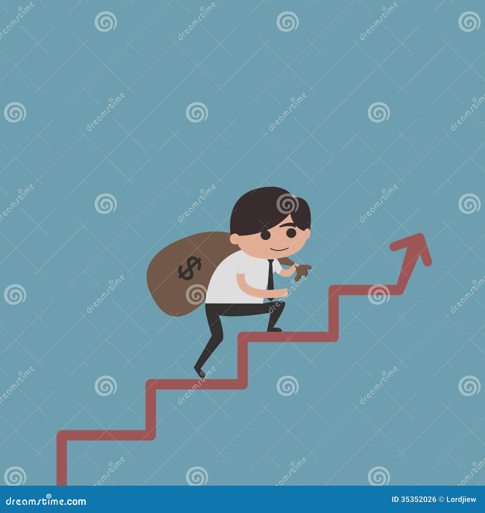 Businessman Hold Money Bag Walking on the Red Grap Stock Vector