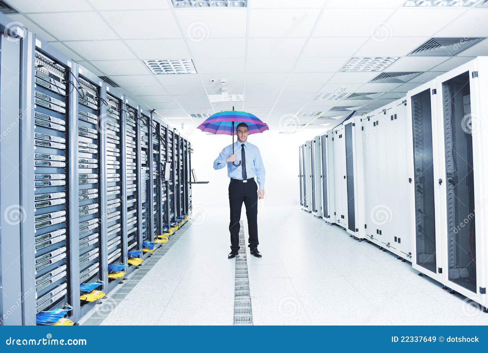 Businessman Hold Umbrella in Server Room Stock Image Image of high