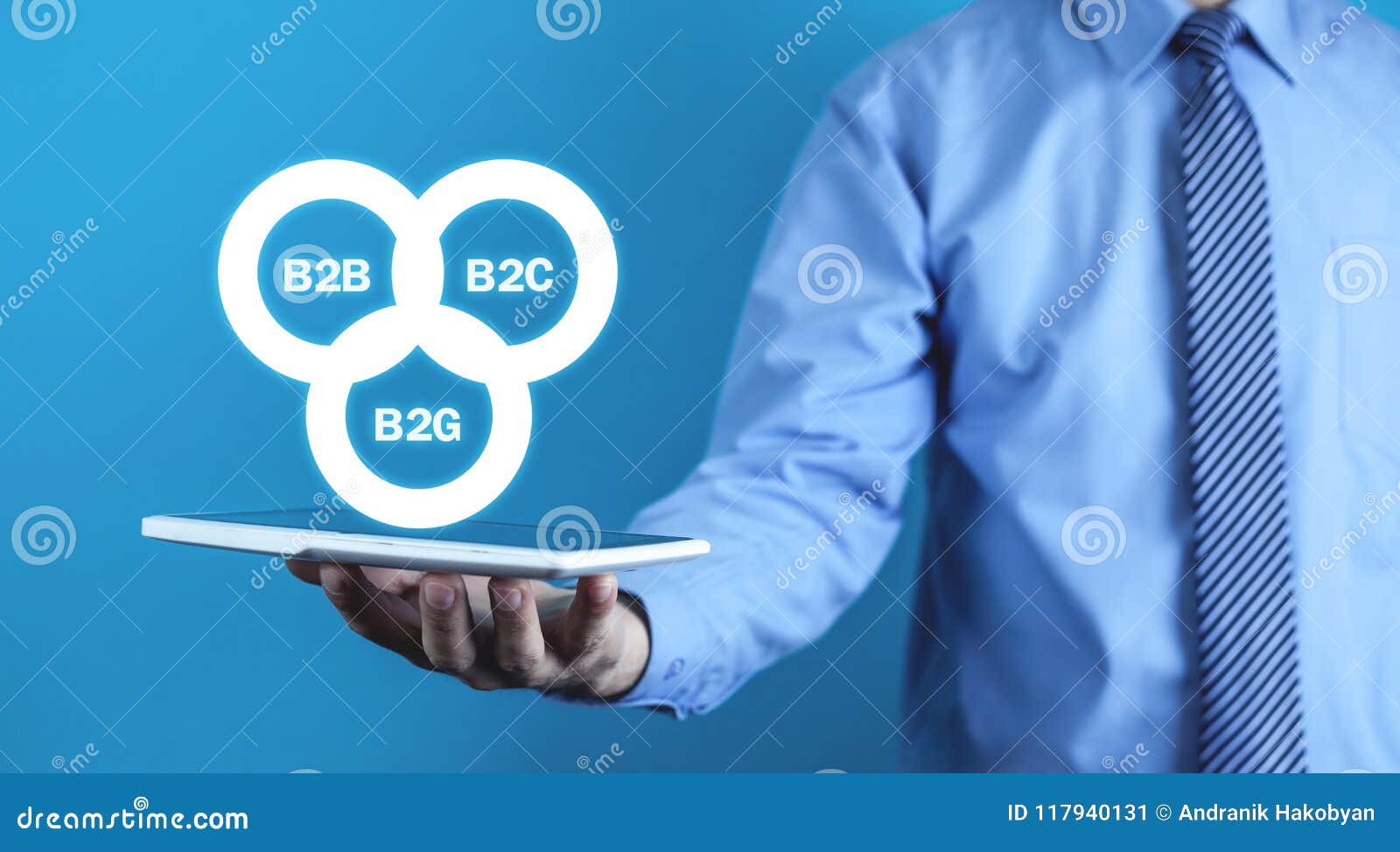 businessman holding b2b, b2c, b2g business models. business concept