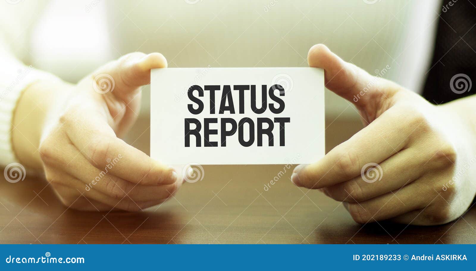 Businessman Holding a Card with Text Status Report Stock Image Image of concept, time 202189233
