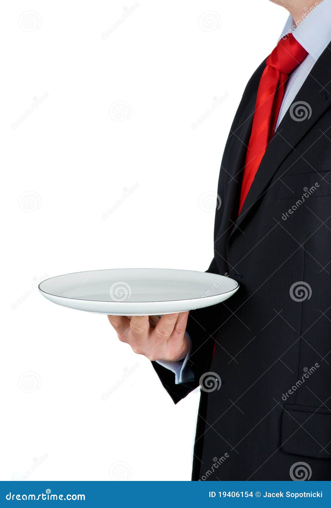 Businessman Holding Empty Plate Stock Photo Image of giving, evening