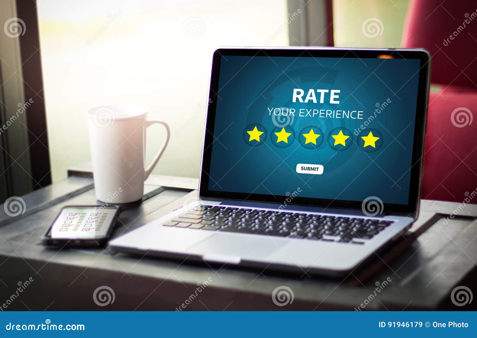 businessman holding five star rating review increase rating or