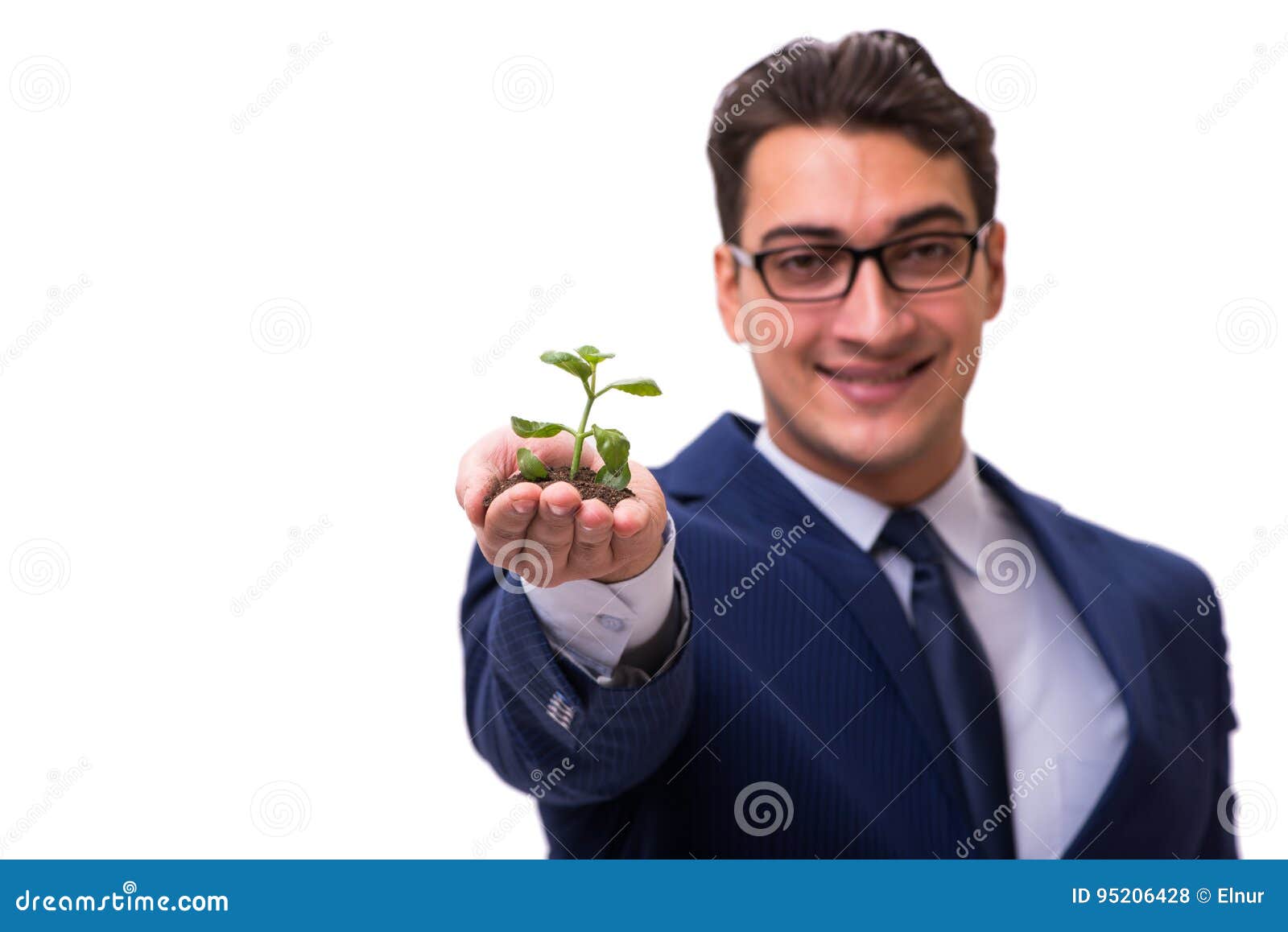 The Businessman Holding Green Sprouts Isolated on White Stock Photo