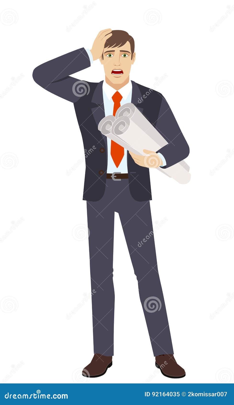 Businessman Holding the Project Plans and Grabbed His Head Stock Vector ...