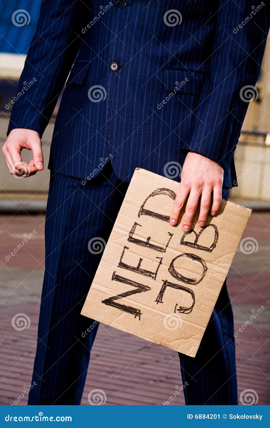Businessman Holding Sign Need Job Outdoors Stock Image Image of