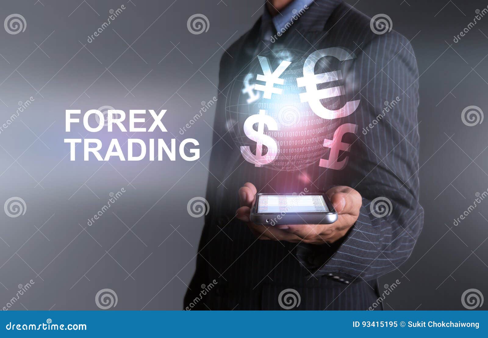 businessman holding smart phone world of currency forex trading