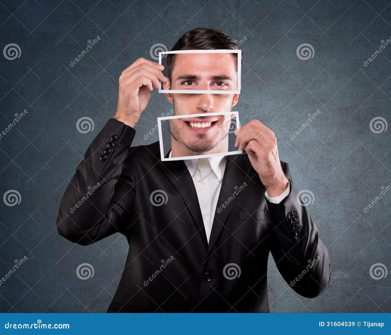 Businessman Holding a Smile Over His Face Stock Image - Image of male ...