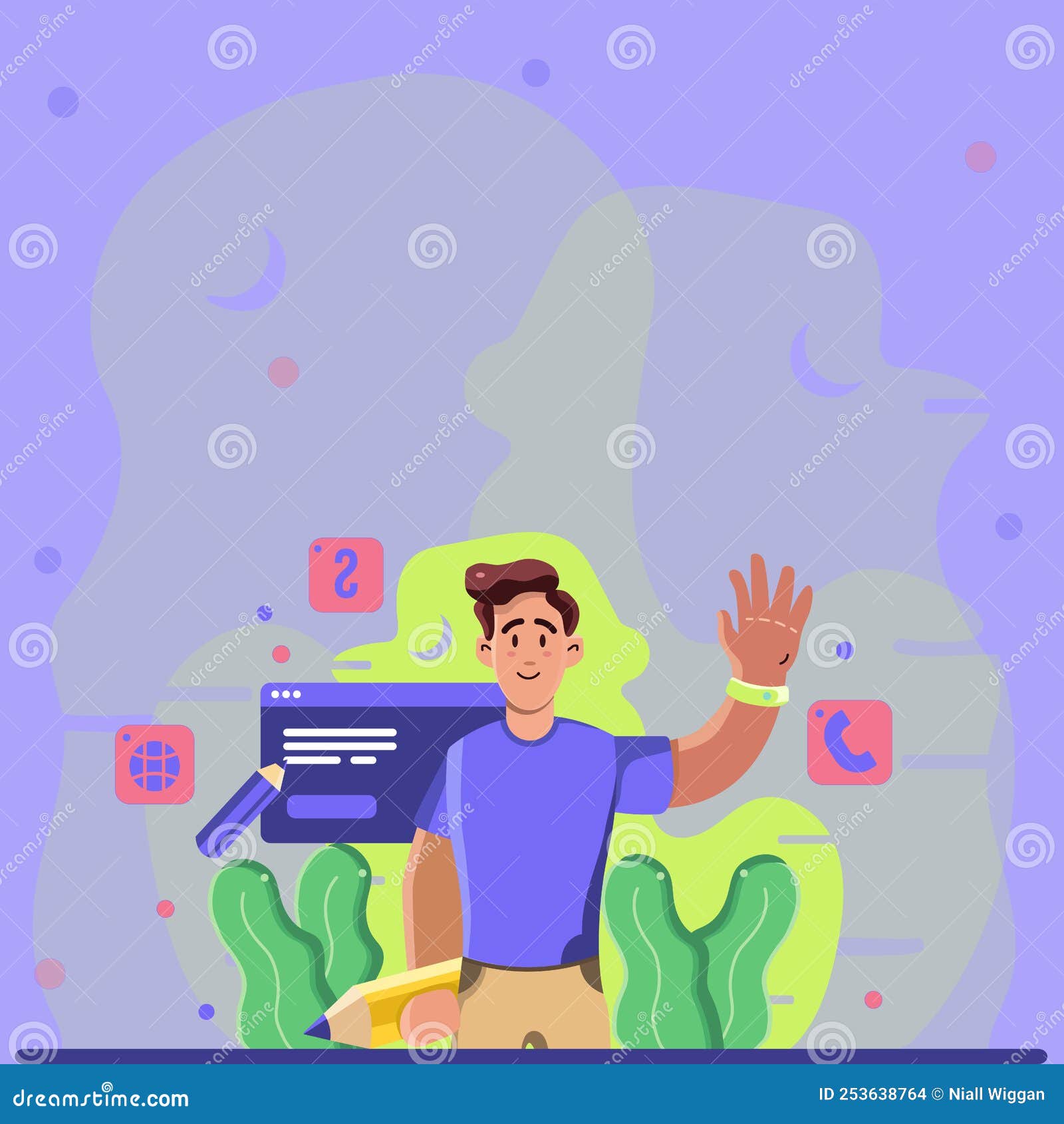 Businessman Holding Tablet and Pen Drawing Box with Graphs by Arrows