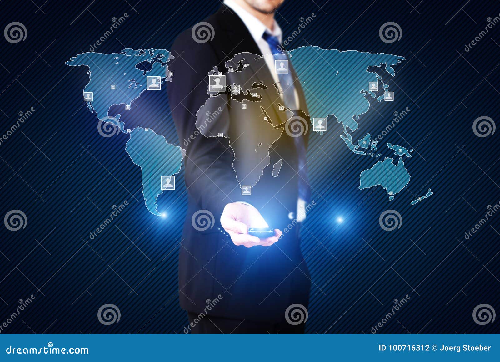 Businessman with a Holographic World Map Stock Photo - Image of ...