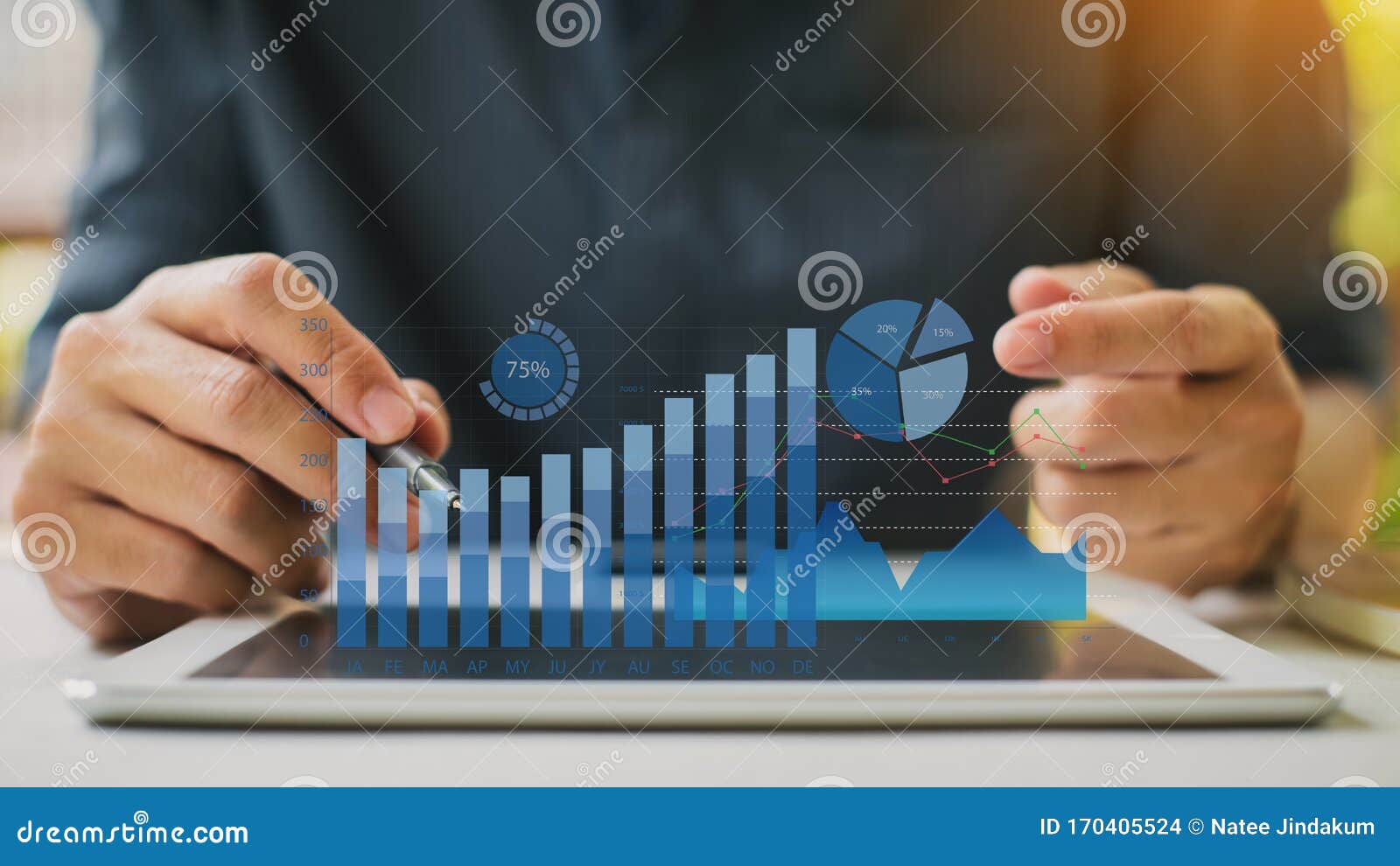 businessman investor analyzing company financial mutual fund report working with digital augmented reality graphics technology. co