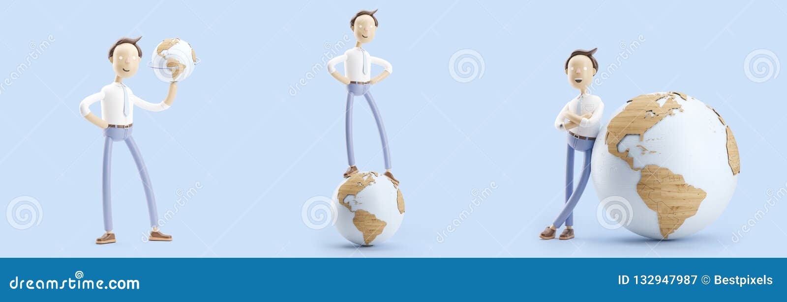 set of 3d s. businessman jimmy with globe