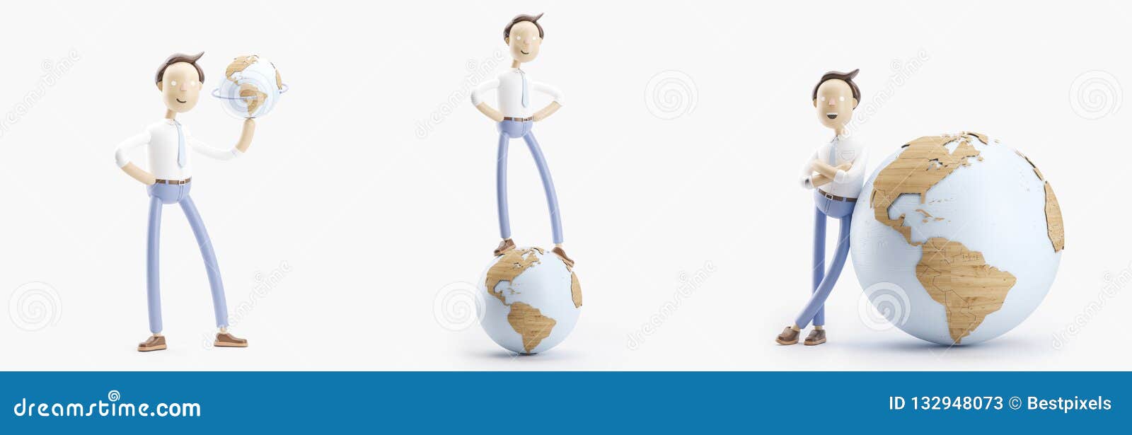 set of 3d s. businessman jimmy with globe