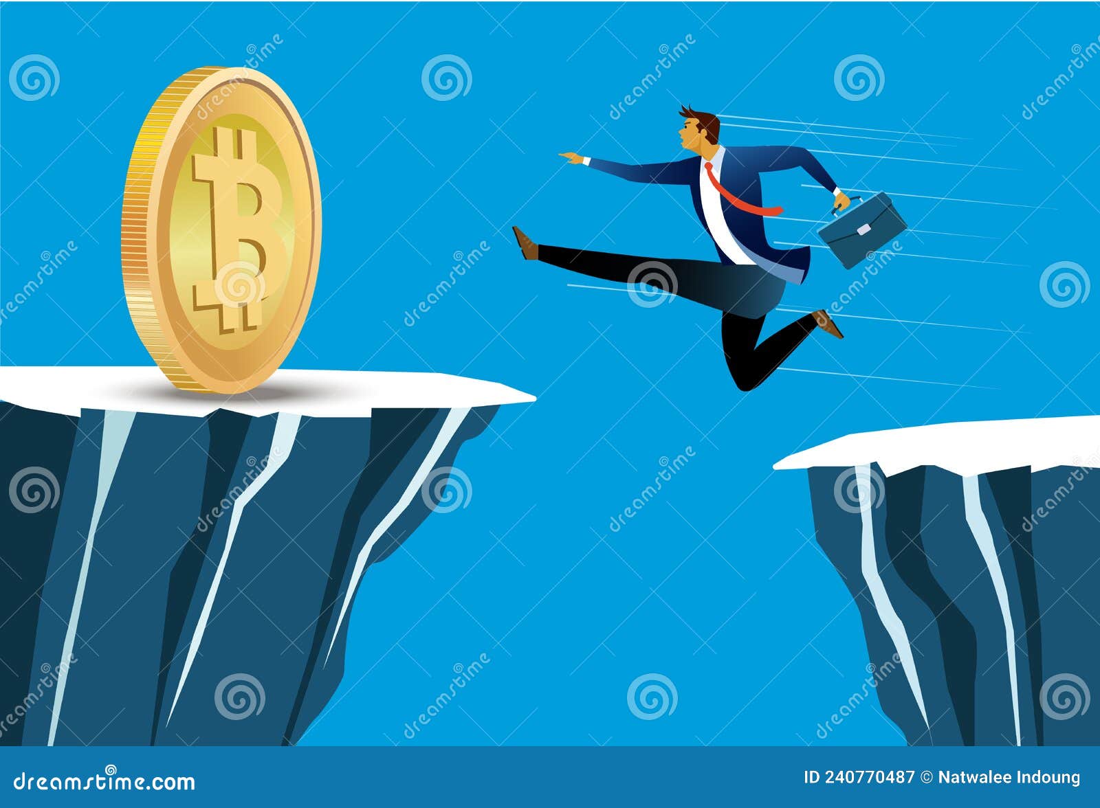 Businessman Jumping of Cliff To Grab Bitcoin. Vector Stock Illustration -  Illustration of investment, electronic: 240770487