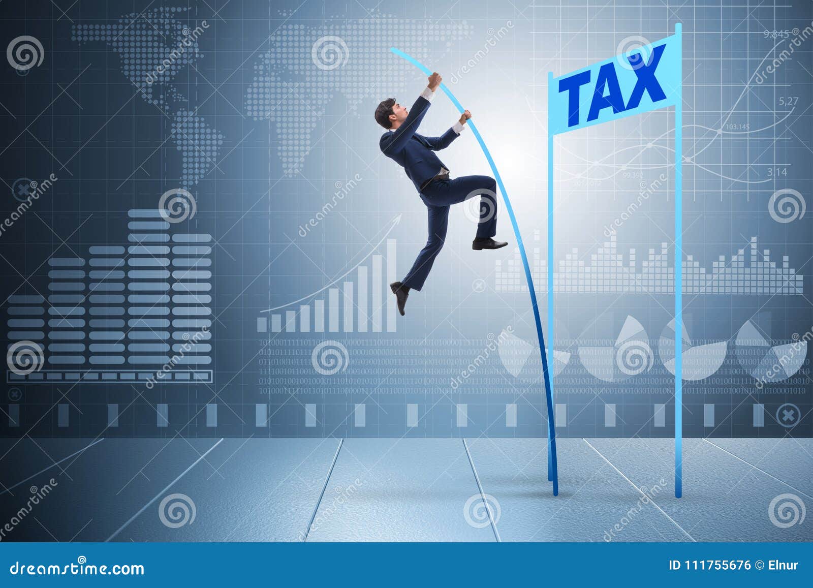 the businessman jumping over tax in tax evasion avoidance concept