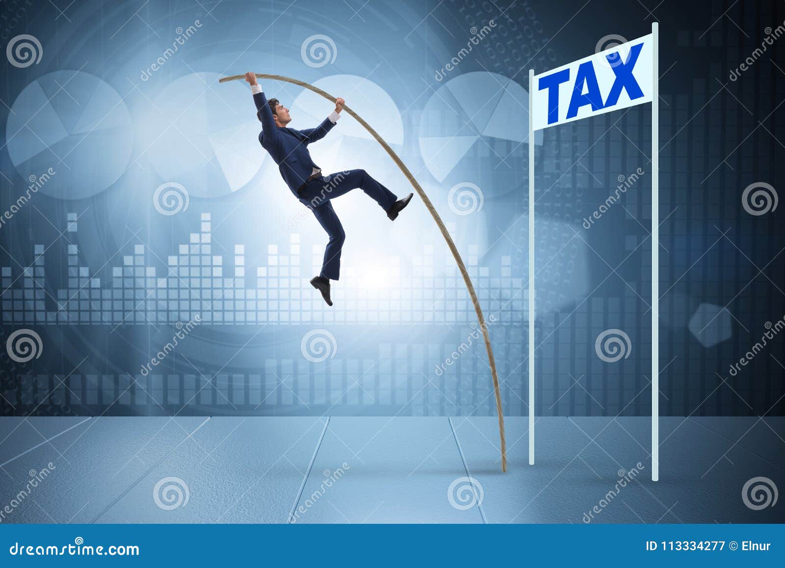 the businessman jumping over tax in tax evasion avoidance concept