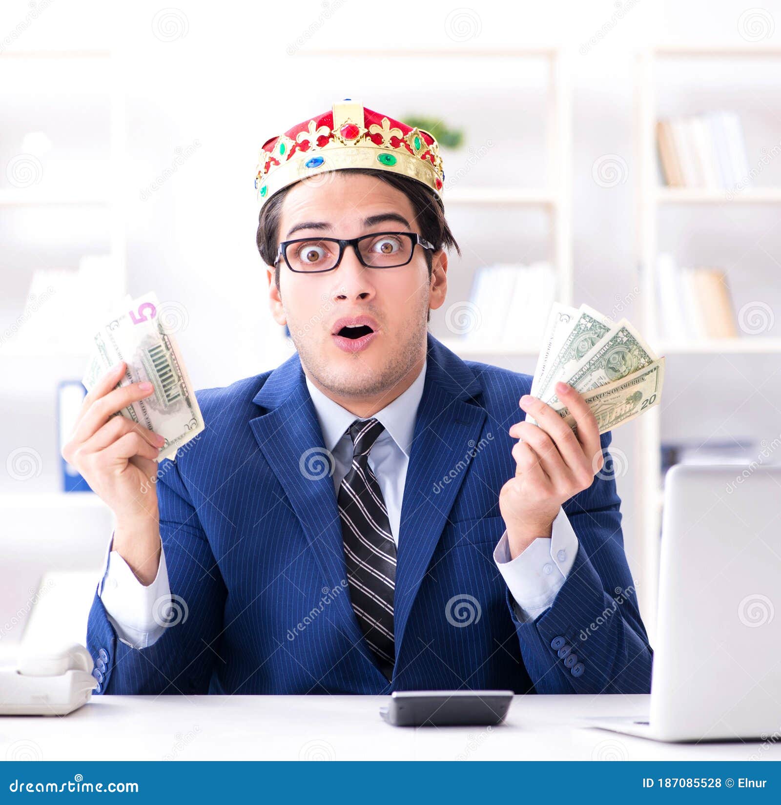 Businessman King with Money in the Office Stock Photo Image of fraud
