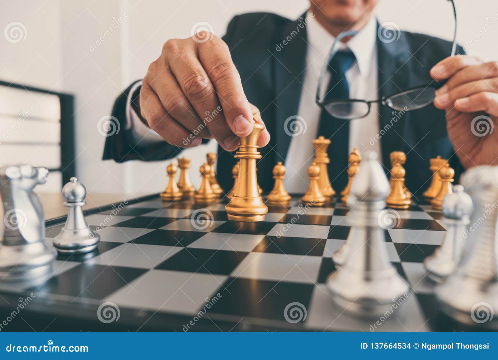 Businessman`s Hand Playing Chess Game To Development Analysis Ne Stock  Photo - Image of competition, business: 123928716