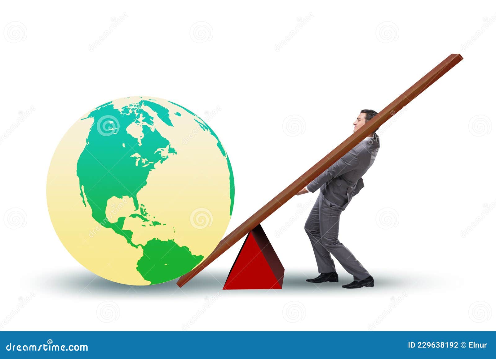 Businessman Lifting the Earth in Challenge Concept Stock Photo Image