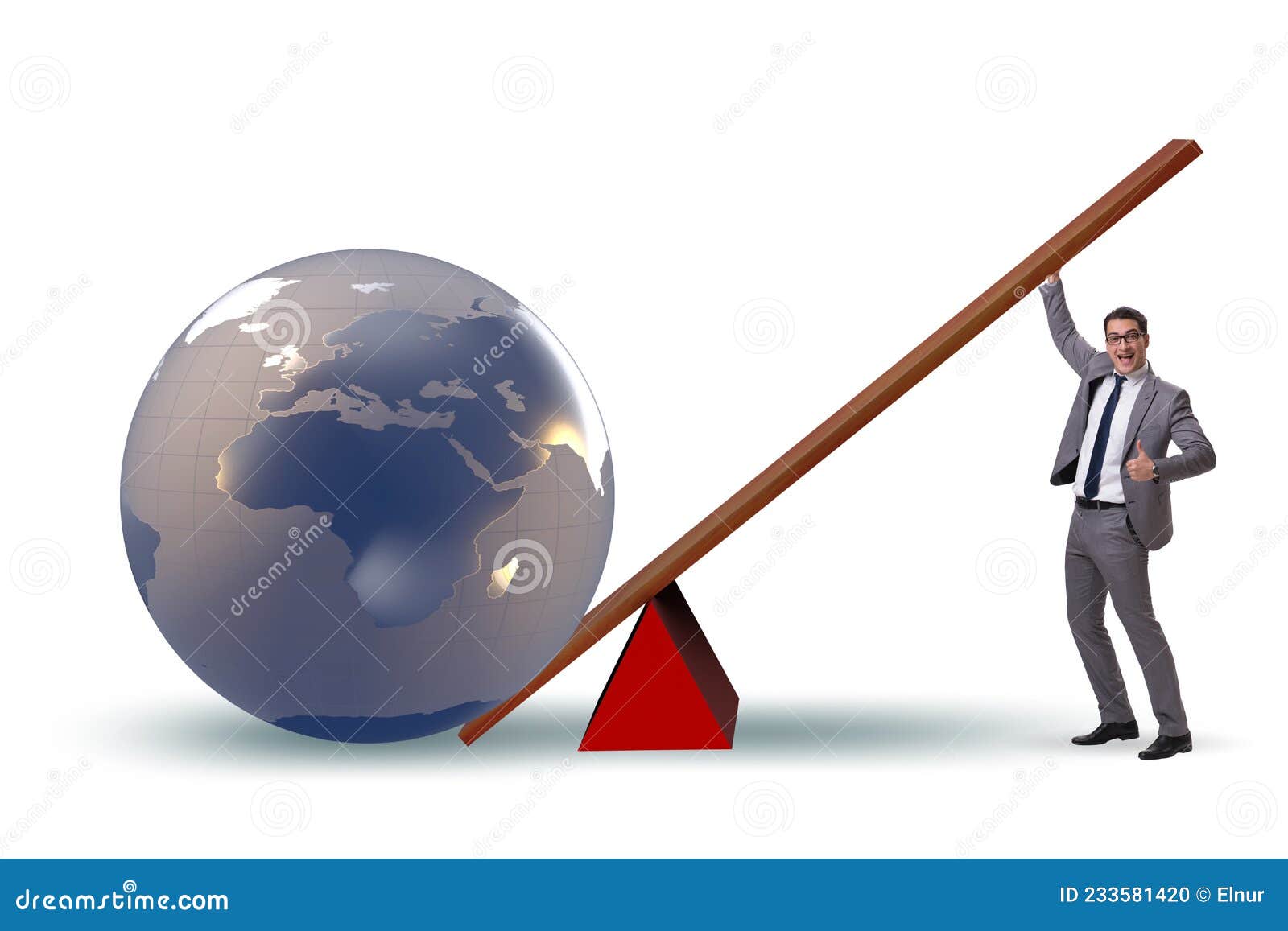 Businessman Lifting the Earth in Challenge Concept Stock Photo Image