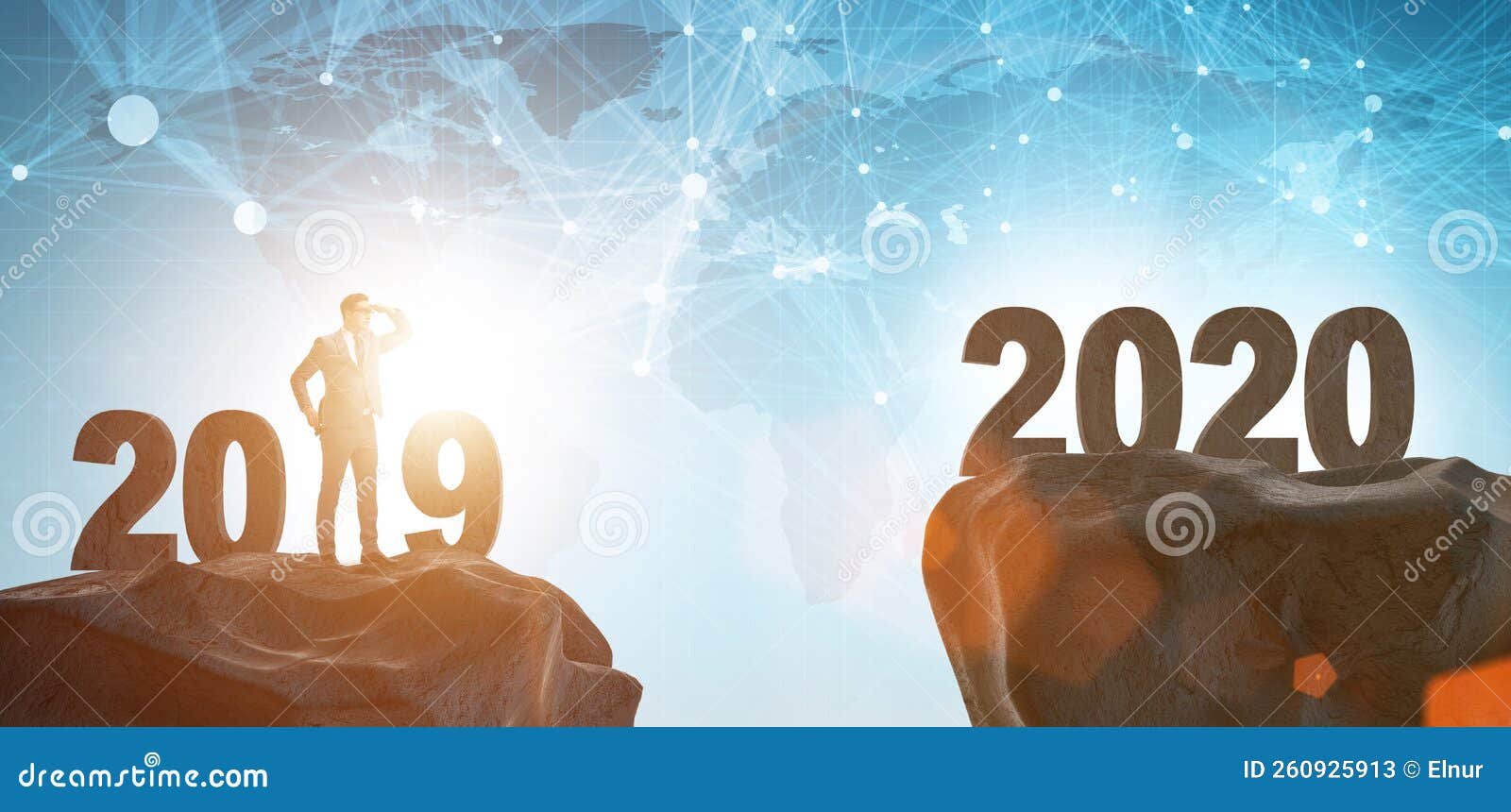 Businessman Looking into Future 2020 from 2019 Stock Image Image of