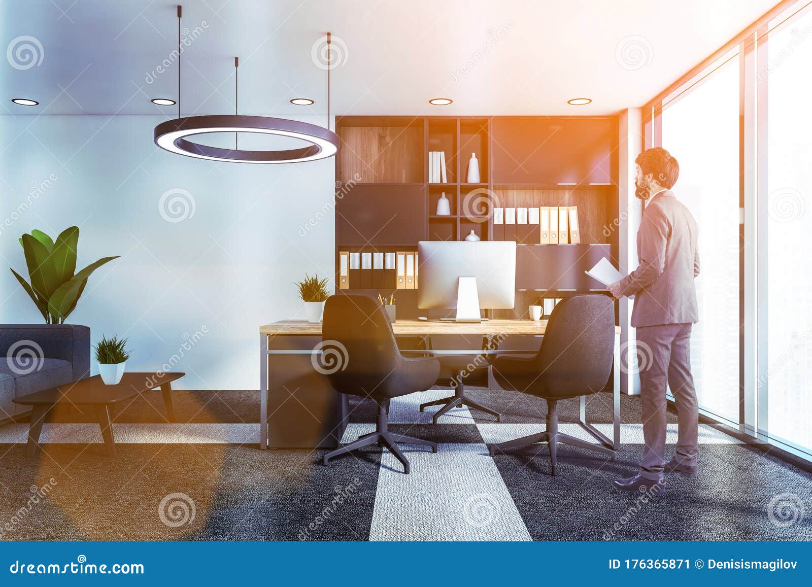 Businessman In Luxury Ceo Office Stock Image Image Of Gray Bookcase