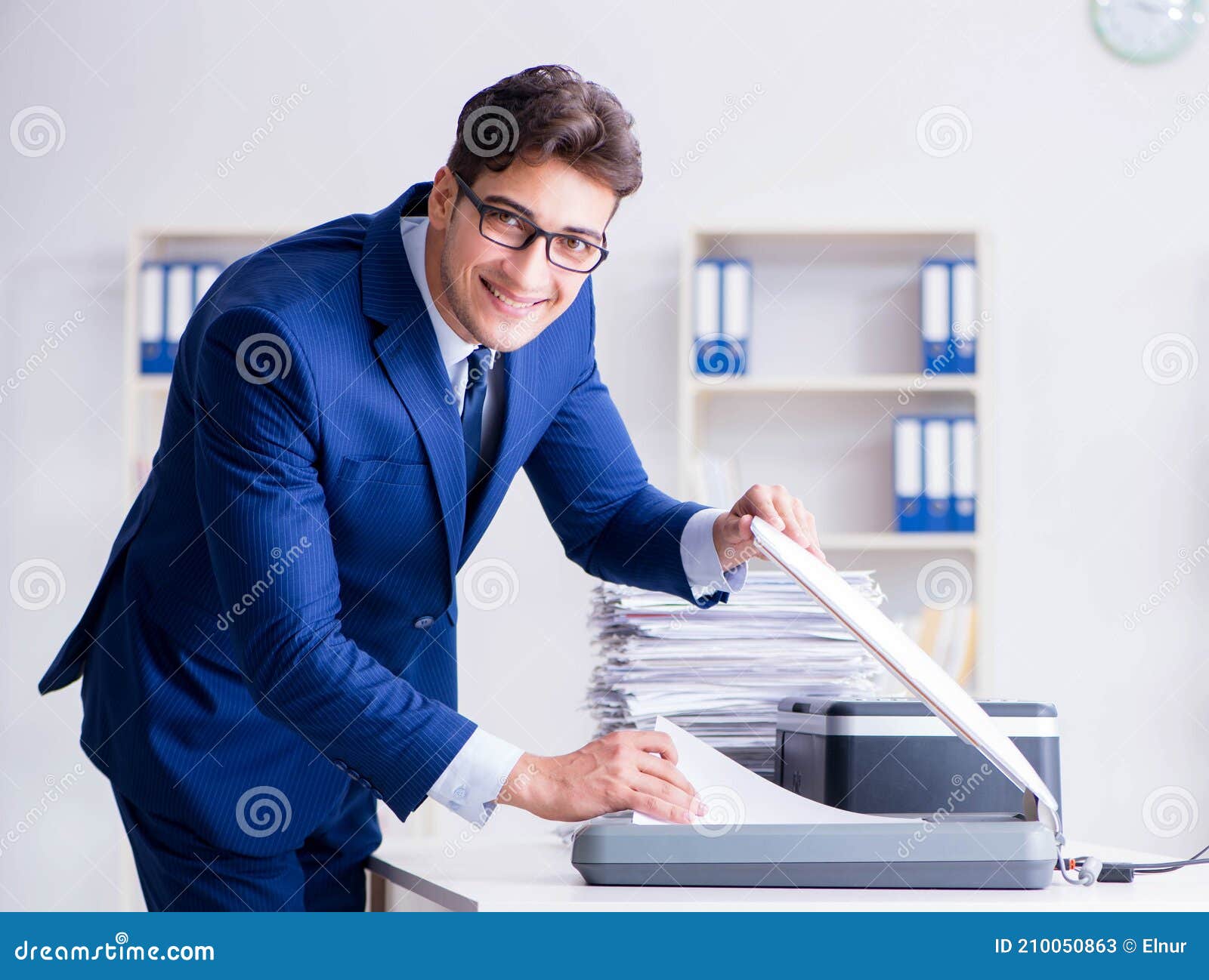 Businessman Making Copies in Copying Machine Stock Image Image of