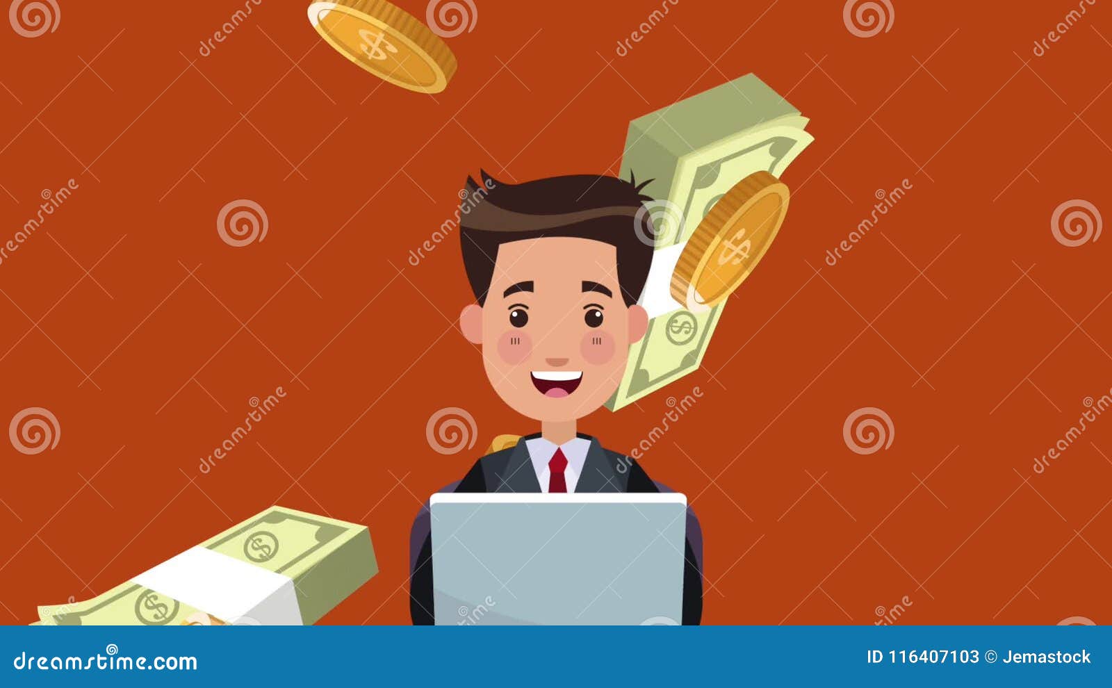 Businessman Making Money From Laptop Hd Animation - 