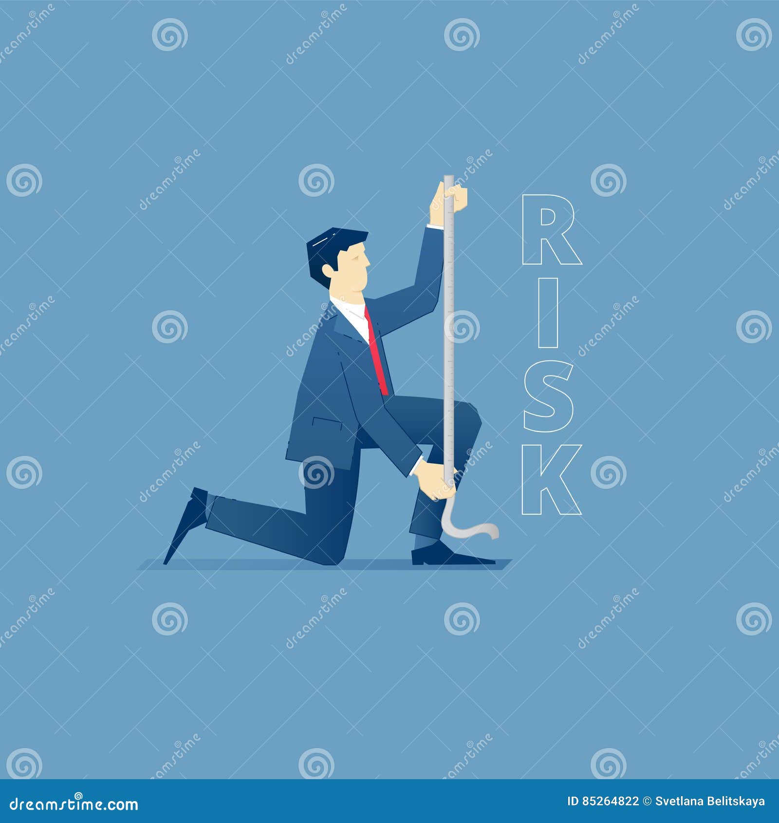 Businessman Measures a Risk with Measure Tape Stock Illustration