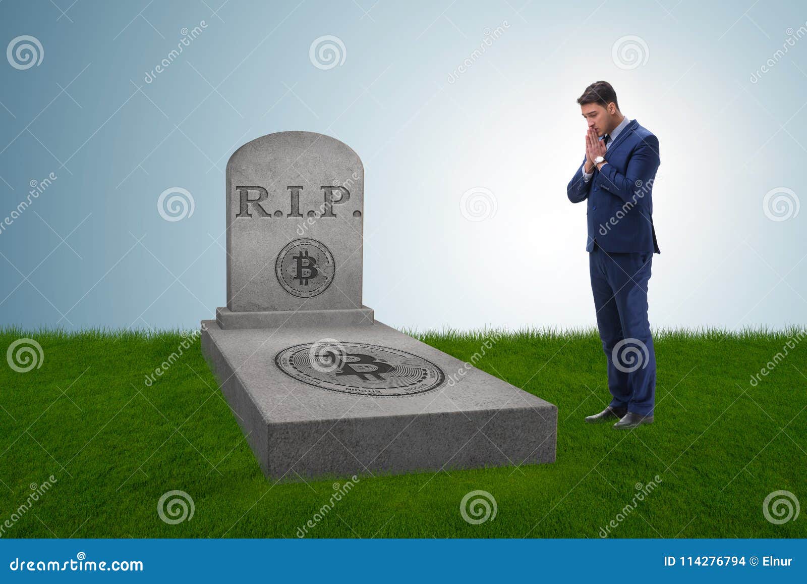 The Businessman Mourning the Demise and Death of Bitcoin Stock Photo -  Image of cryptocurrency, loss: 114276794