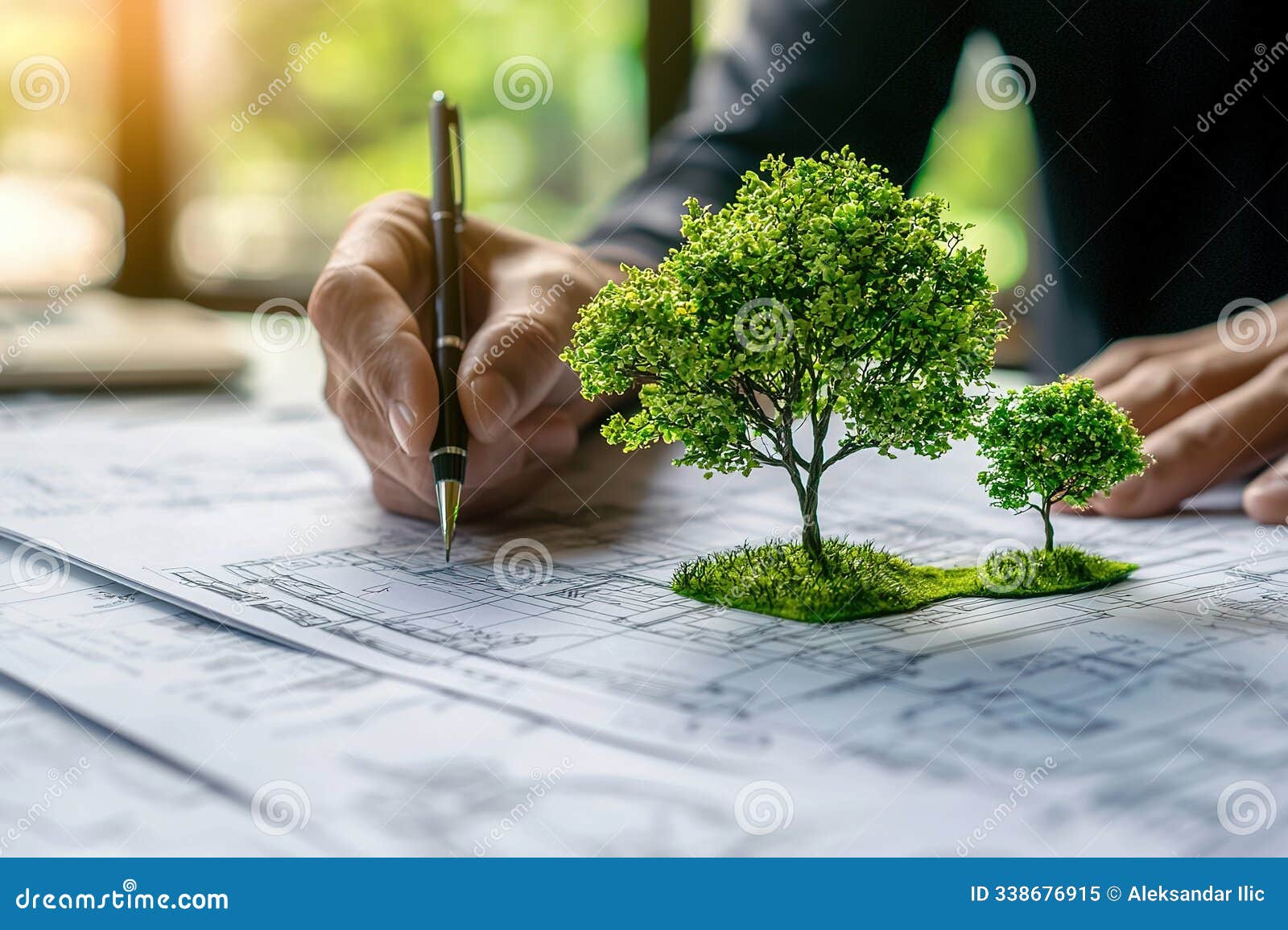businessman in the office planning future of envronment, parks and preserving nature. ai generative