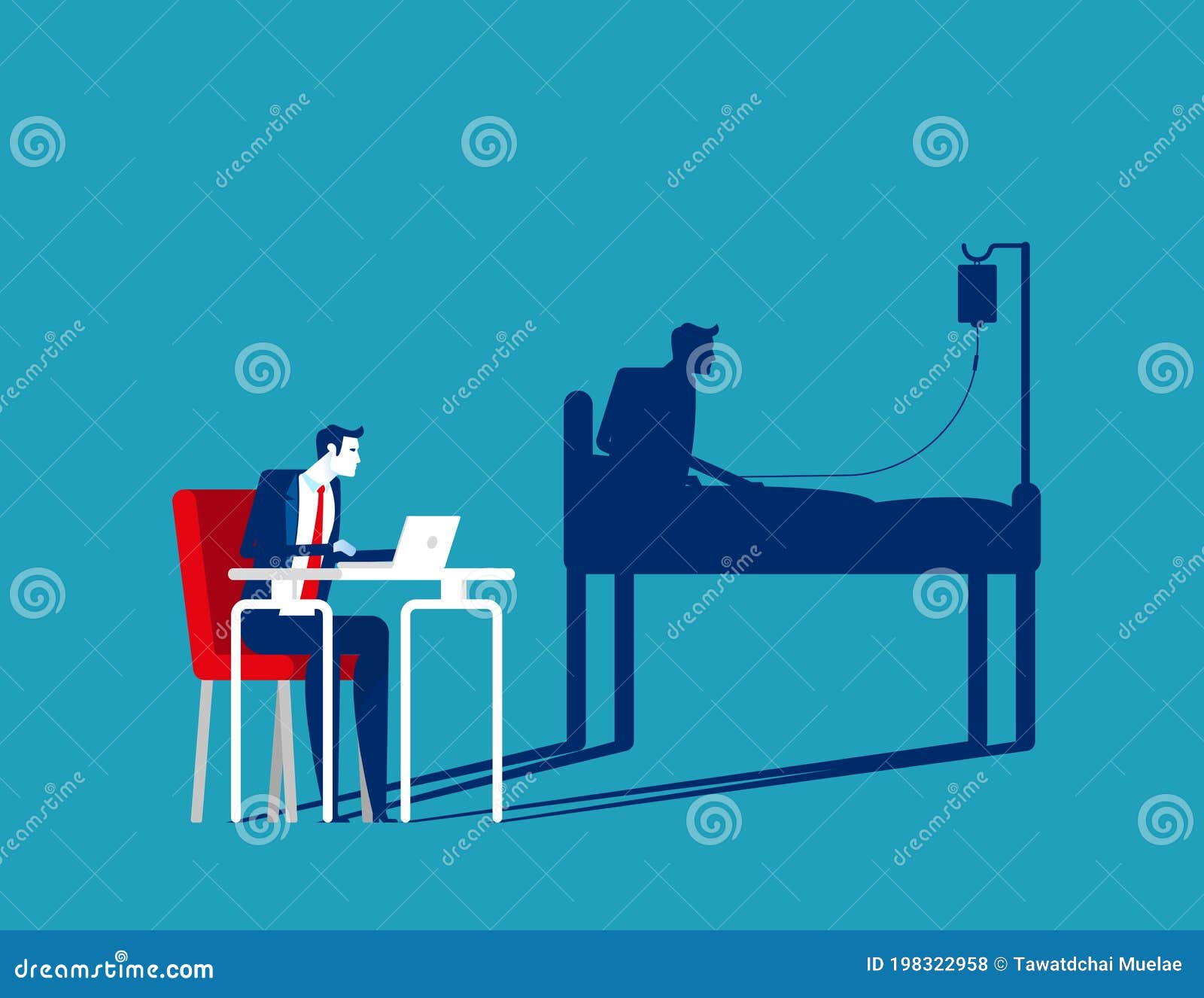 businessman office working and health shadow. hardwork concept