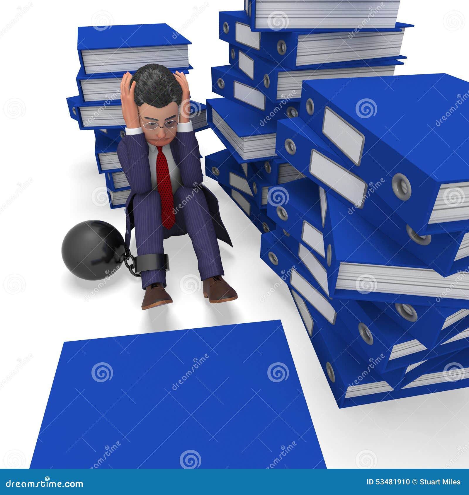 Businessman Overload Work Represents Binder Folders and Burden