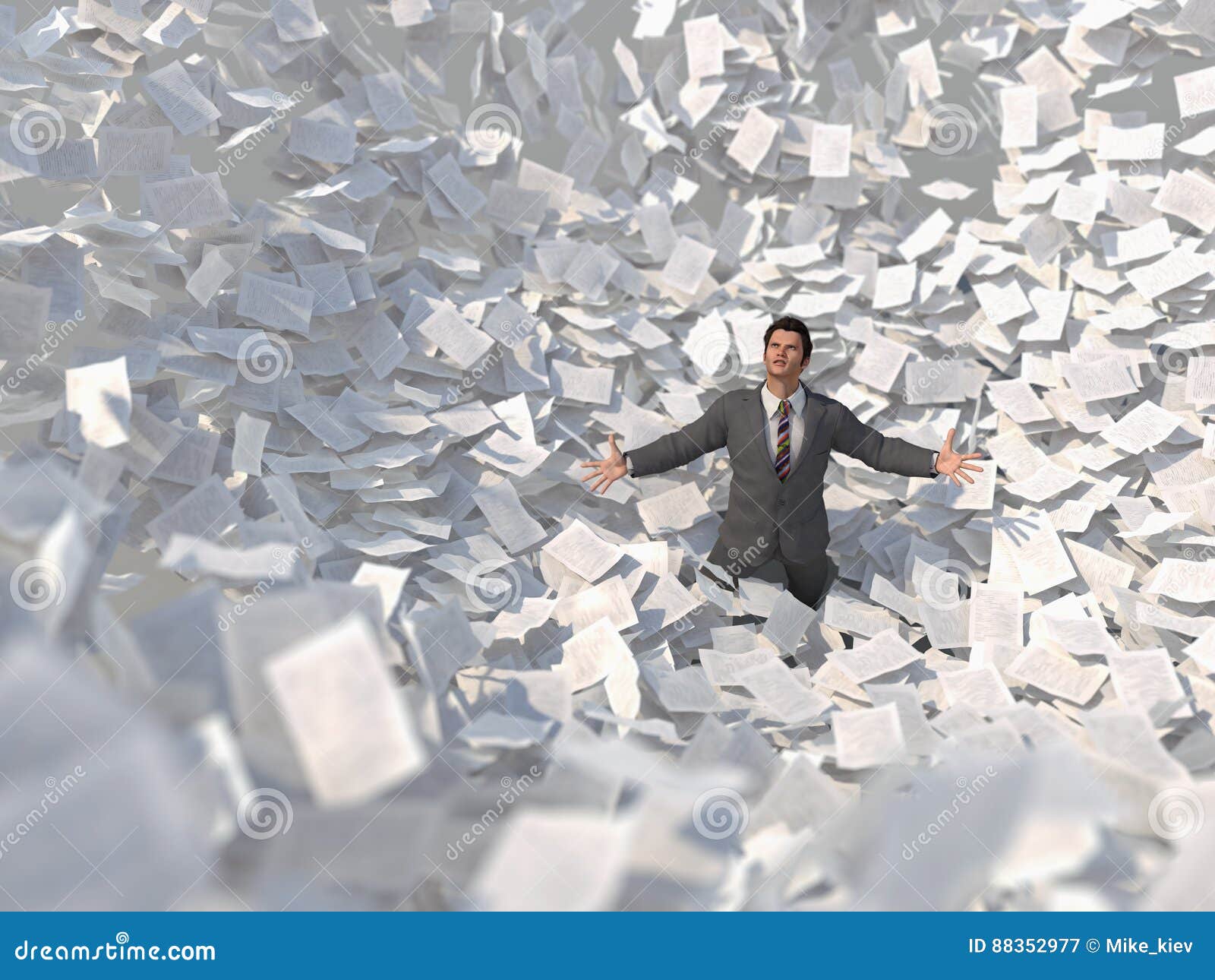 Businessman in a Paper Avalanche Stock Illustration - Illustration of ...