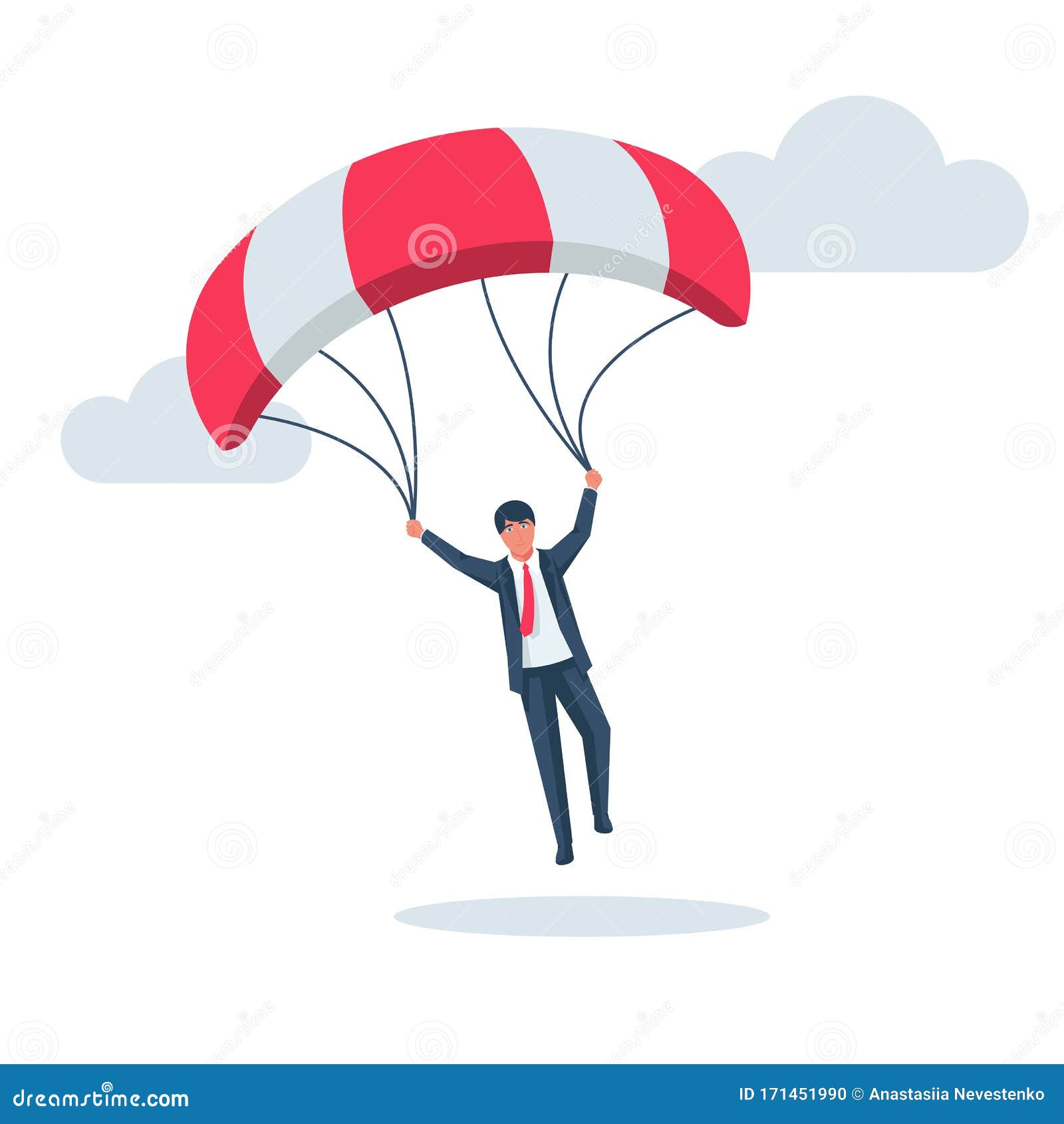 Businessman On A Parachute Makes A Jump Vector Illustration Flat