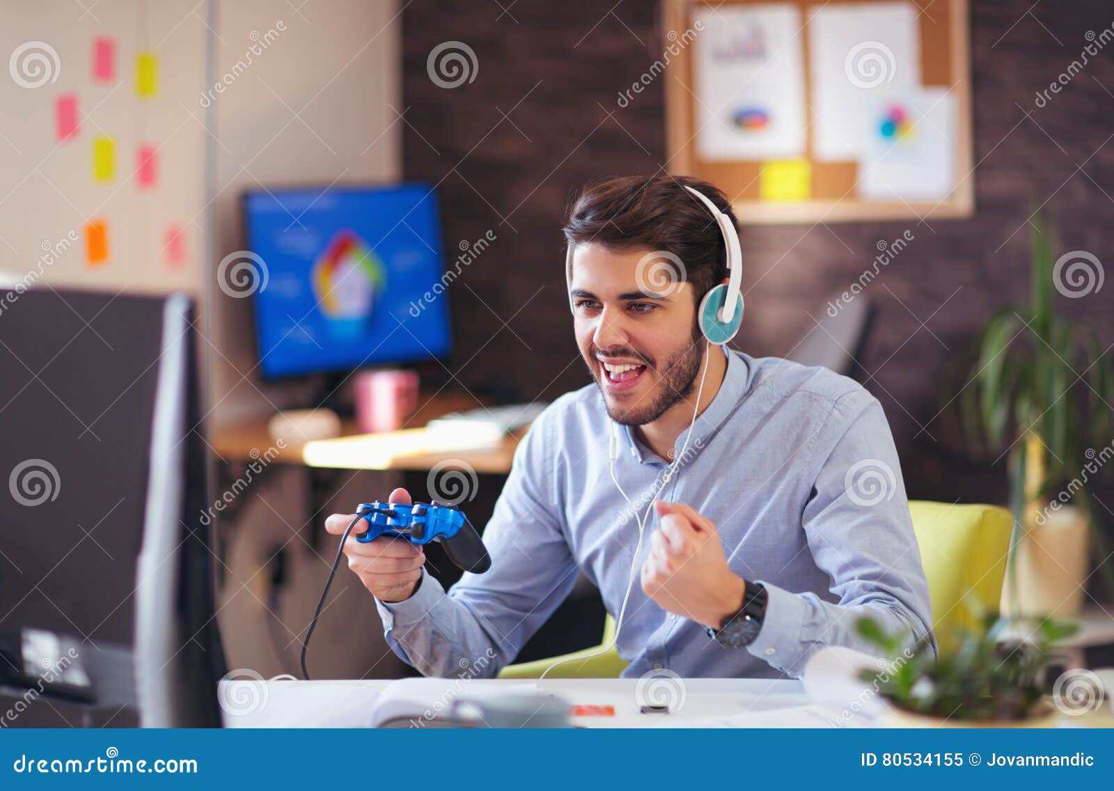 Businessman Playing Videogames in His Office Stock Image Image of