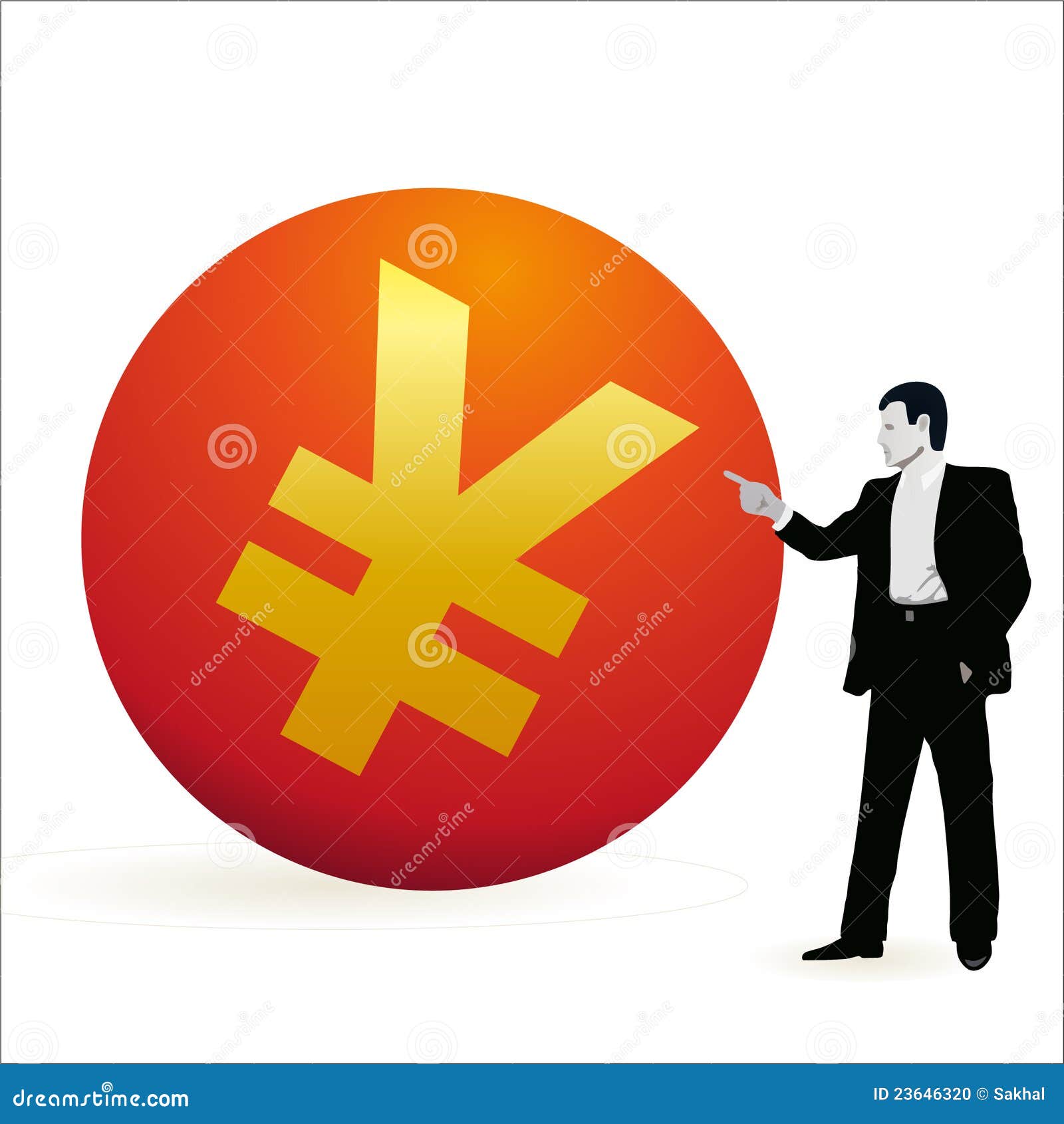 businessman pointing at the  of yuan