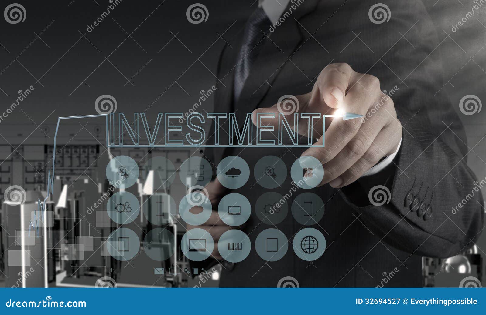 Businessman hand pointing to investment concept