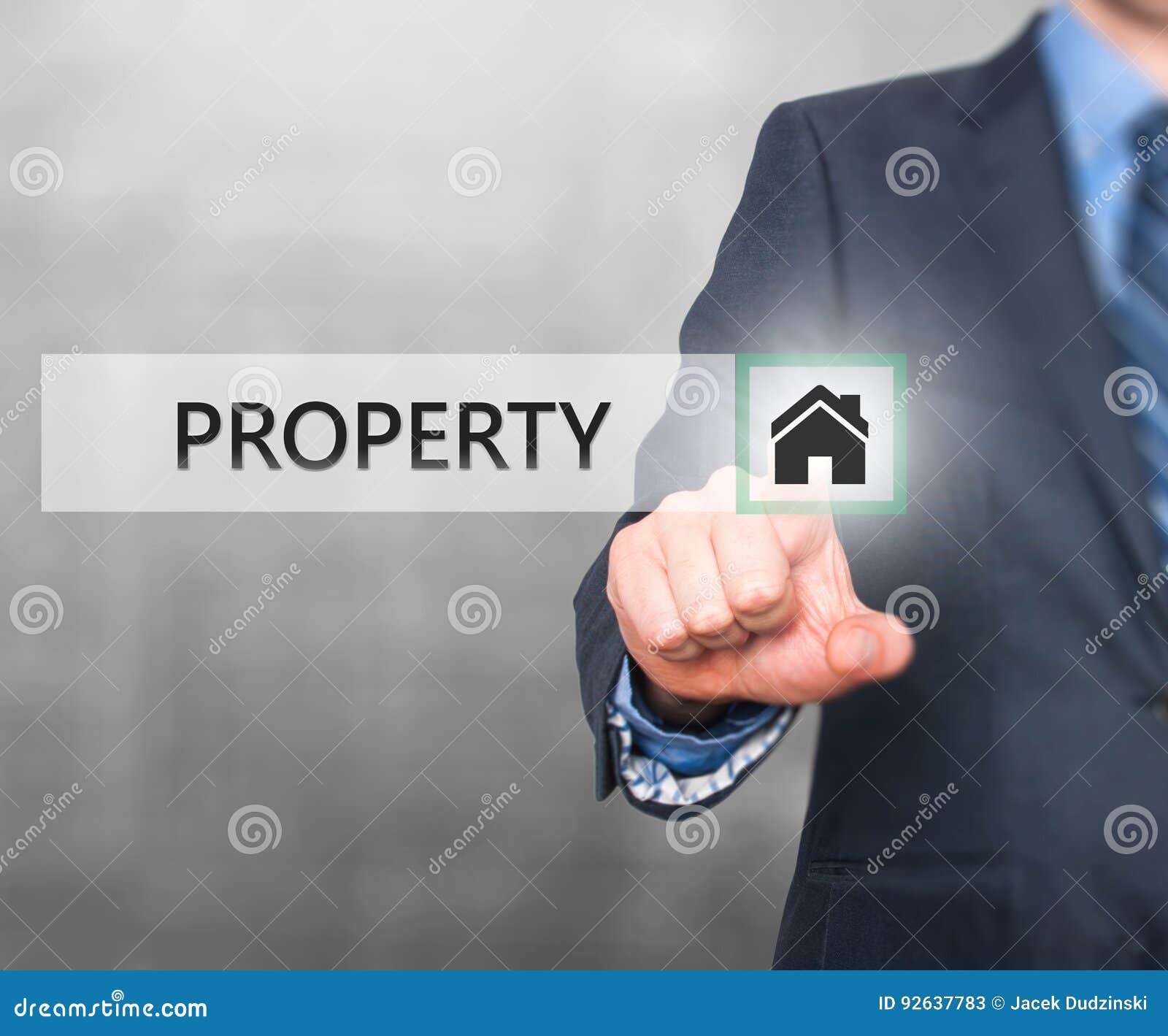 Businessman Pressing  Property Button On Virtual Screens 