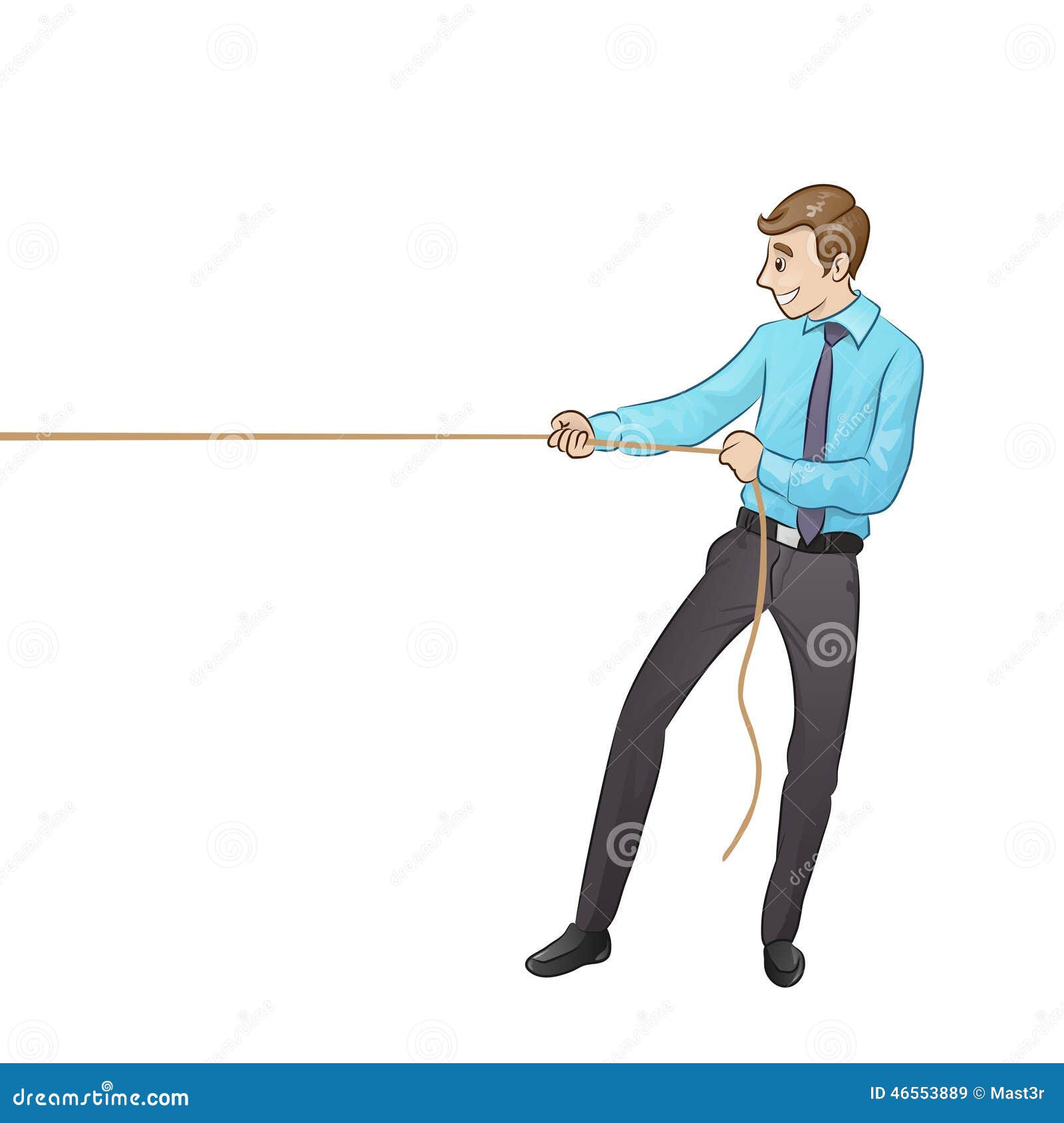 Businessman Pulling a Rope Isolated on White Stock Vector