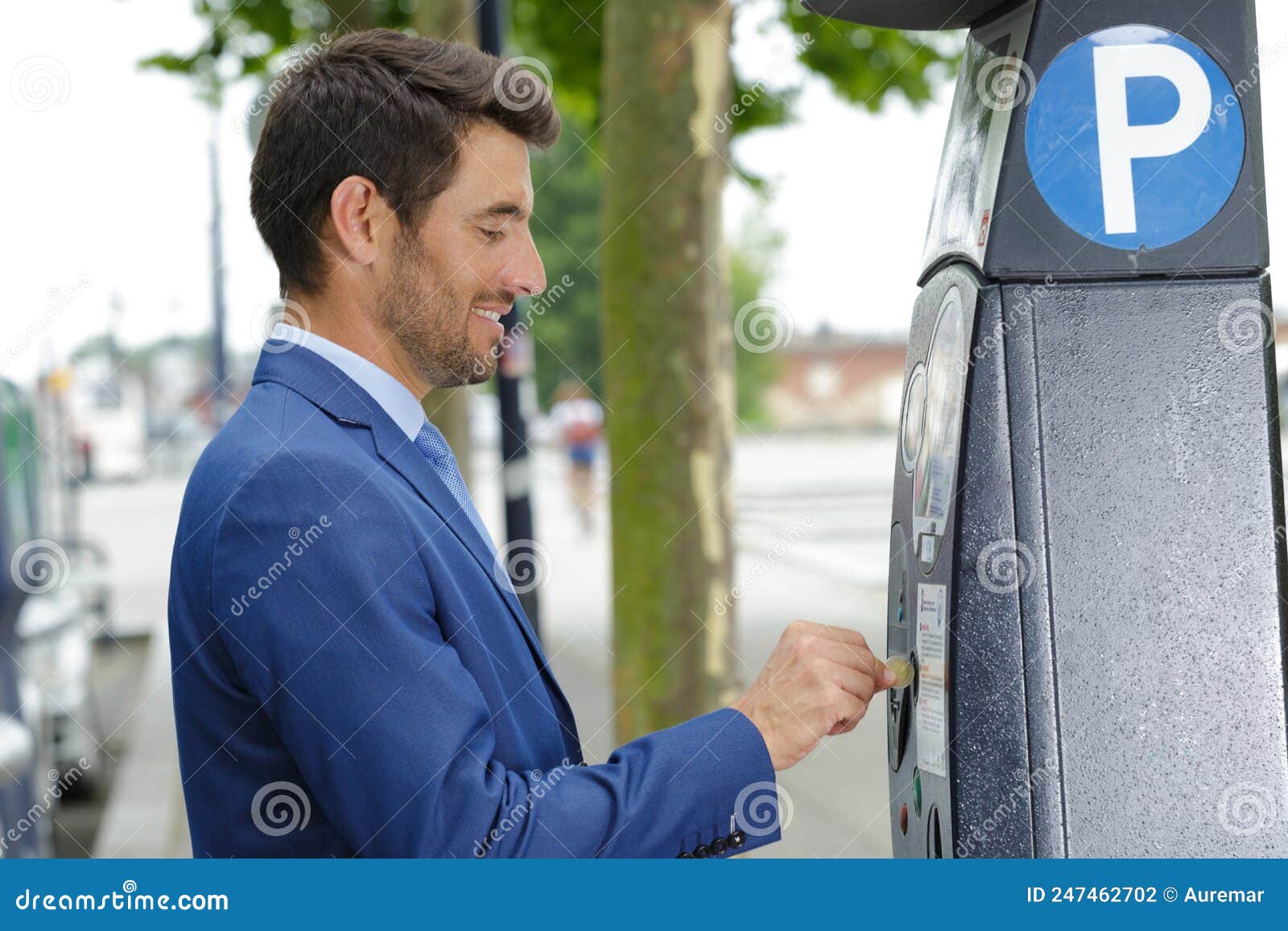 Businessman Putting Coins in Parking Meter Stock Photo Image of