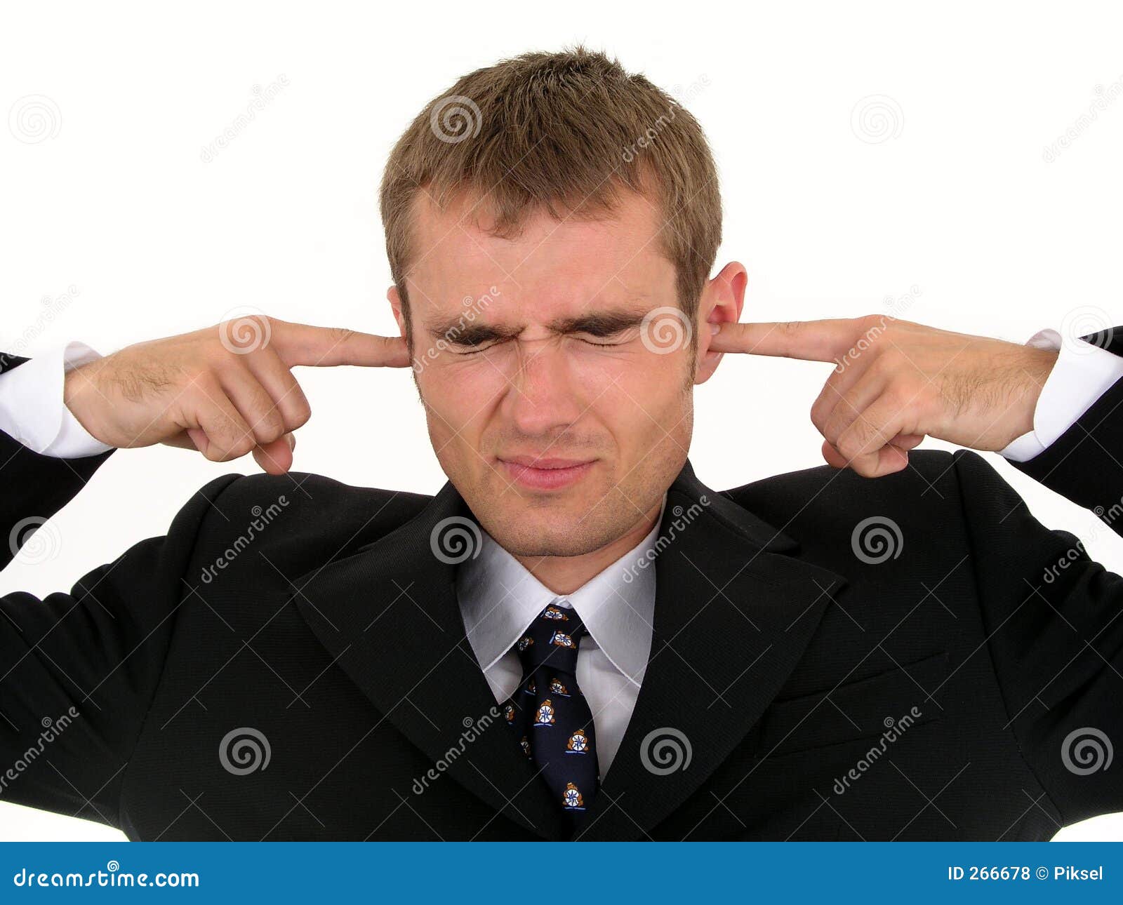 Businessman Putting Fingers In Ears Stock Photo Image 266678