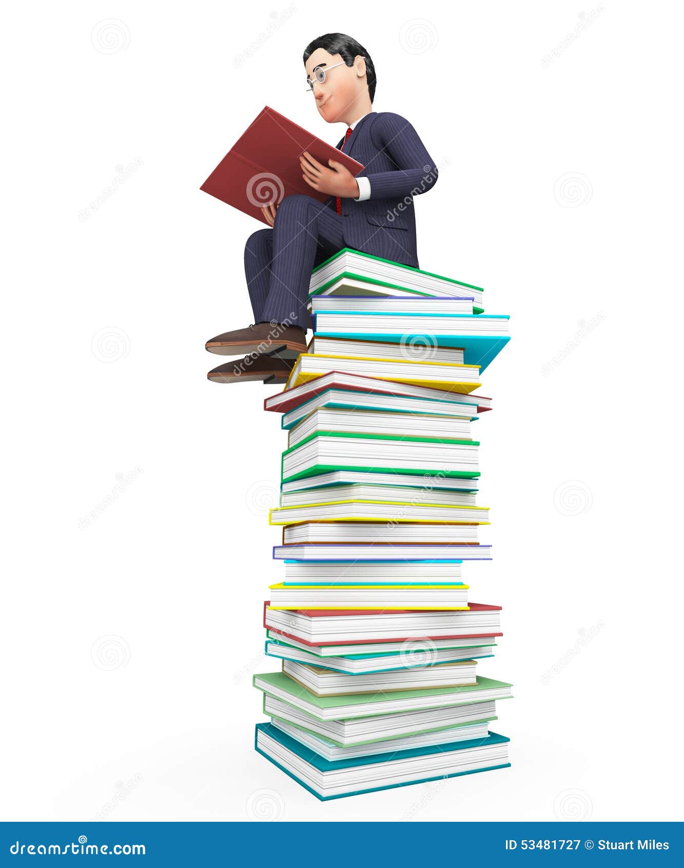 Businessman Reading Books Means Textbook Commercial and Learning Stock