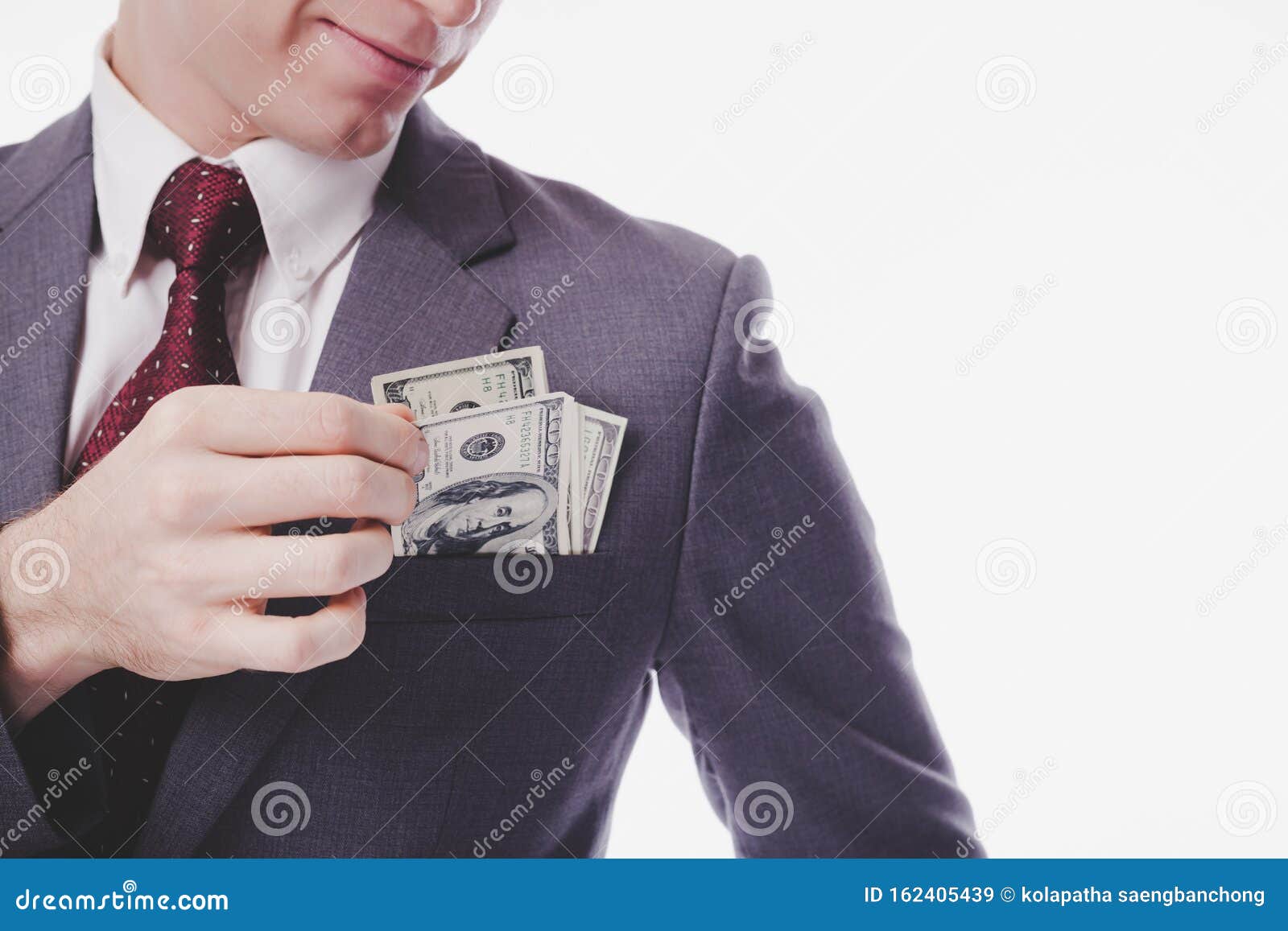 businessman or rich guy pick money from suit pocket with smiley face. millionaire person can earn a lots of money, making a lot of