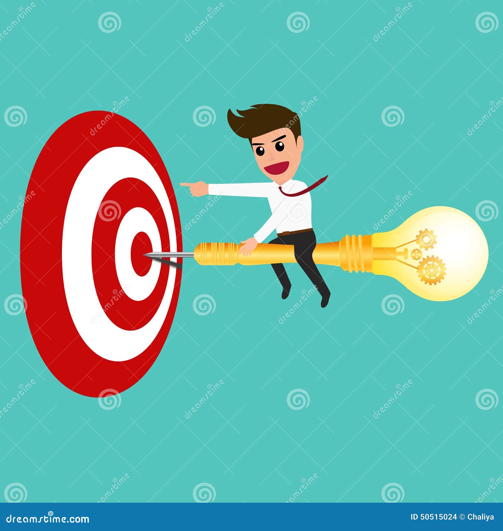 Businessman Riding a Dart Lightbulb To Target Stock Vector