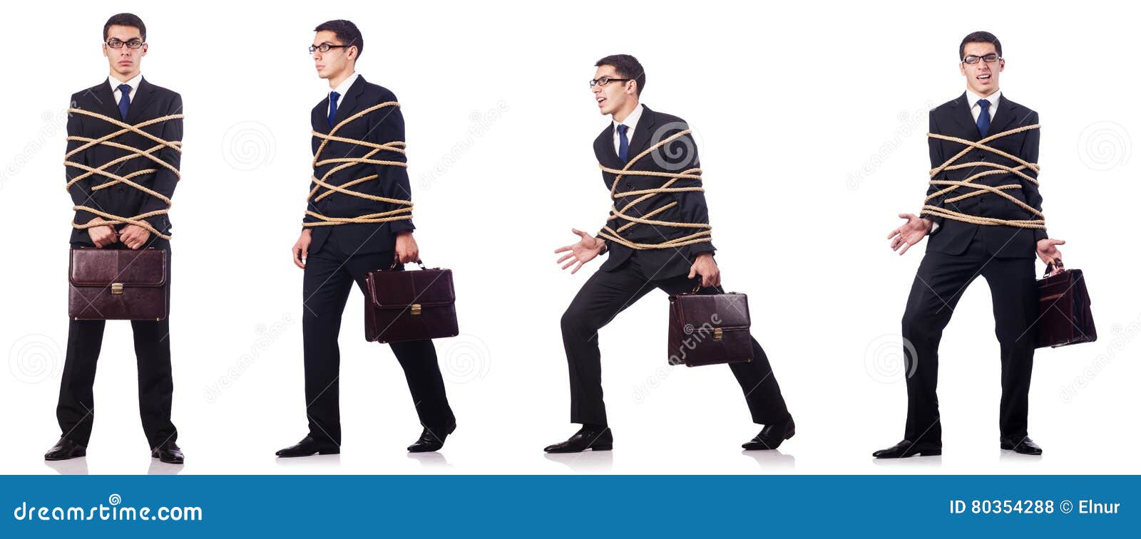 The Businessman Roped Isolated on White Background Stock Photo Image