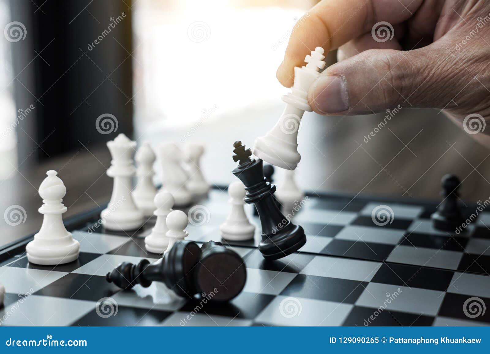 Businessman`s Hand Playing Chess Game To Development Analysis Ne Stock  Photo - Image of competition, business: 123928716